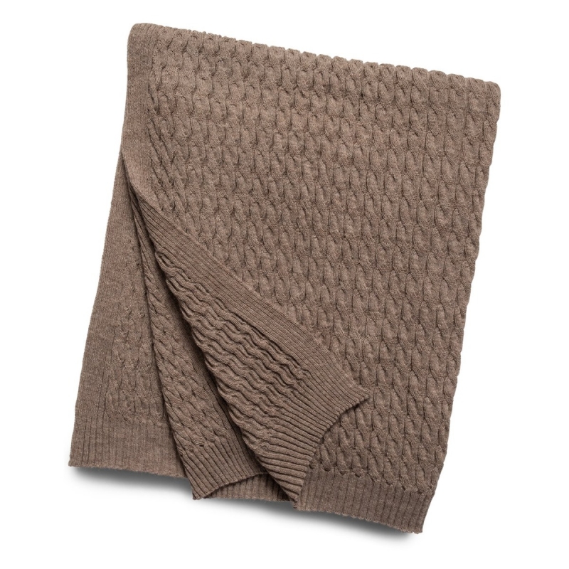 Cable Knit Baby Alpaca Throw-Taupe