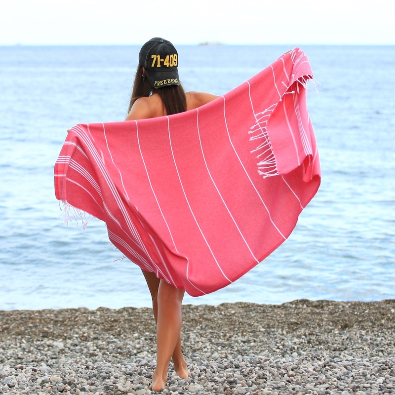 Lina Turkish Cotton Peshtemal Beach Towel-Fuchsia