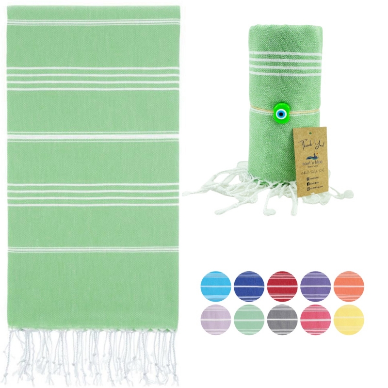 Lina Turkish Cotton Peshtemal Beach Towel-Green