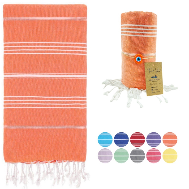 Lina Turkish Cotton Peshtemal Beach Towel-Orange