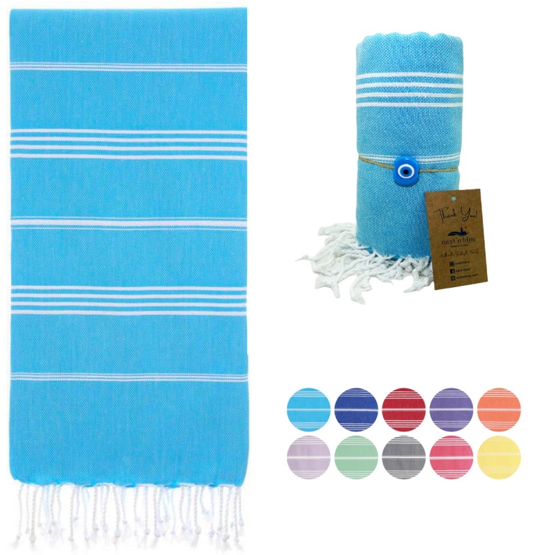 Lina Turkish Cotton Peshtemal Beach Towel-Turquoise